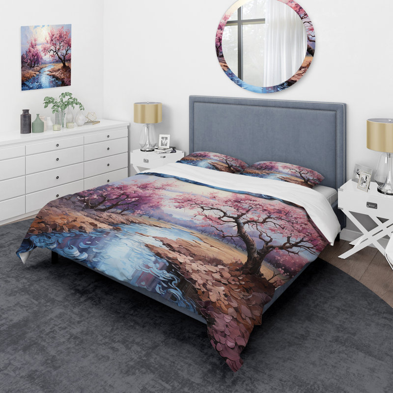 Vangogh Blossoming Almond Trees I - Ensemble de housse de couette paysages - microfibre de polyester
