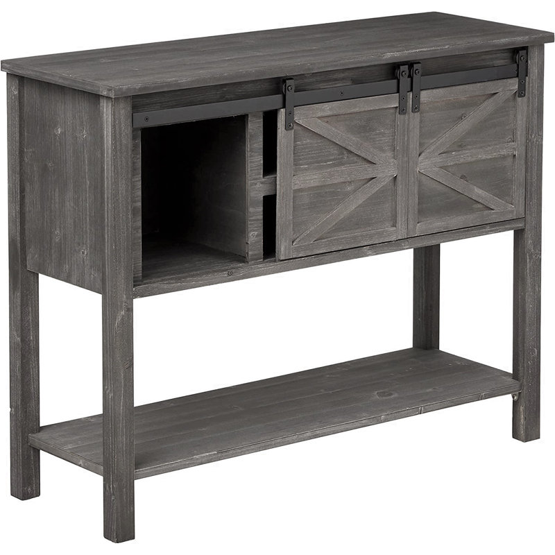 Console de style campagnard antique de 40 po Marceline, canapé avec portes de grange coulissantes et tablette de rangement inférieure pour le salon, le couloir et l'entrée, gris