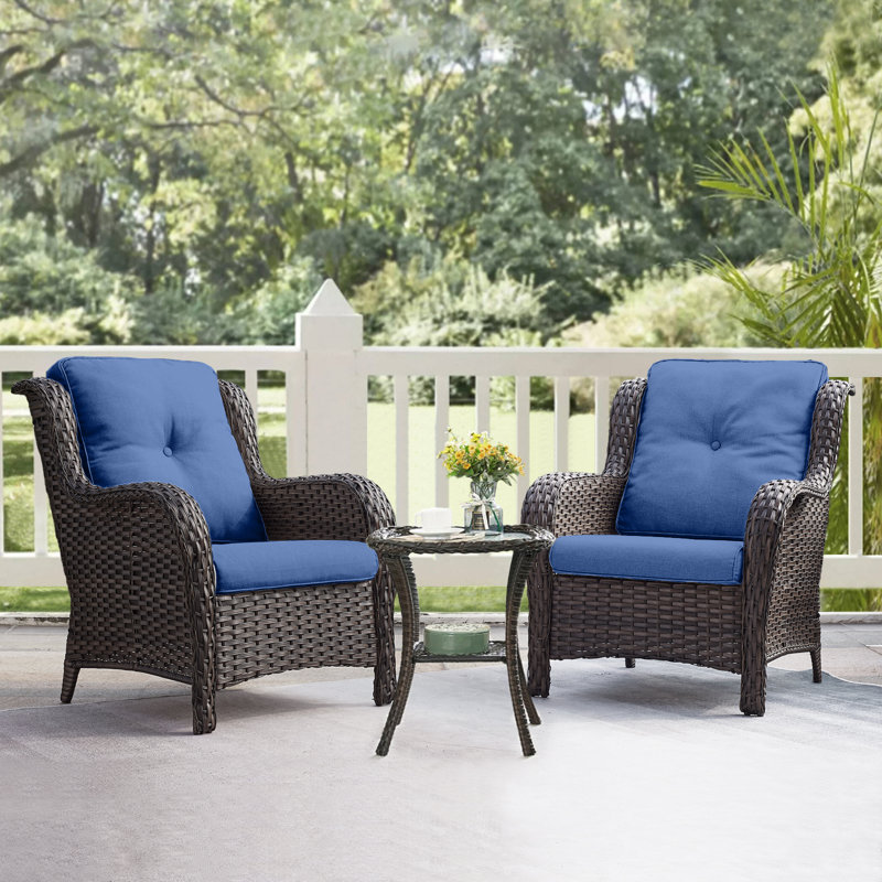 Arsad Wicker 250 - Person Patio Conversation Set with Cushions, Blue