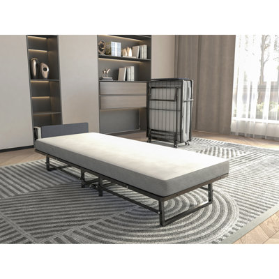 Lit pliant en métal avec matelas en mousse de 4 po, mobile pour chambre à coucher et dortoir, matelas confortable à assemblage simple et 4 roulettes, taille simple