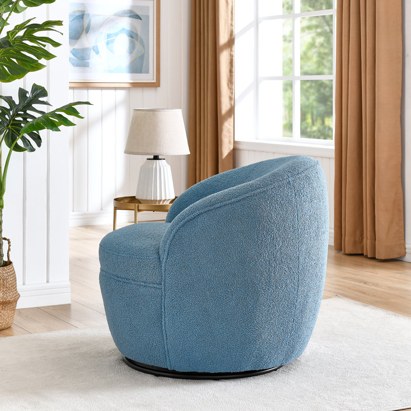 Gwenlyn 360 Swivel Teddy Sherpa Barrel Chair, Blue Teddy