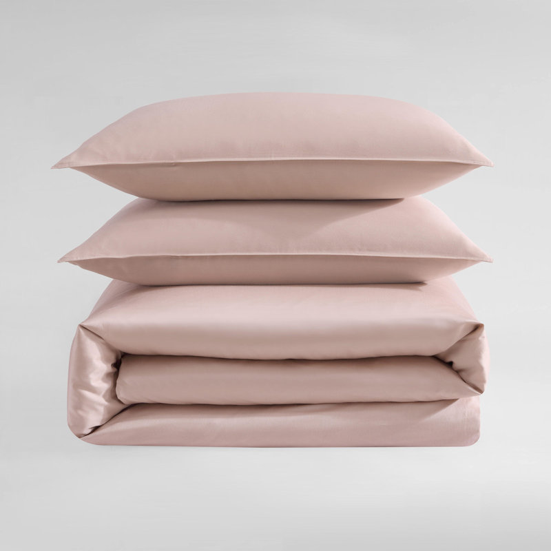 Calvin Klein Organic Earth Solid Cotton Duvet Cover Set, Light Pink, Queen Duvet Cover + 2 Standard Shams