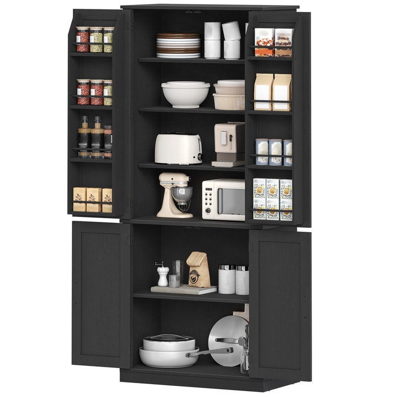 Rahn 69.7'' Pantry Storage Cabinet with 8 Door Shelves & Adjustable Shelf, Black