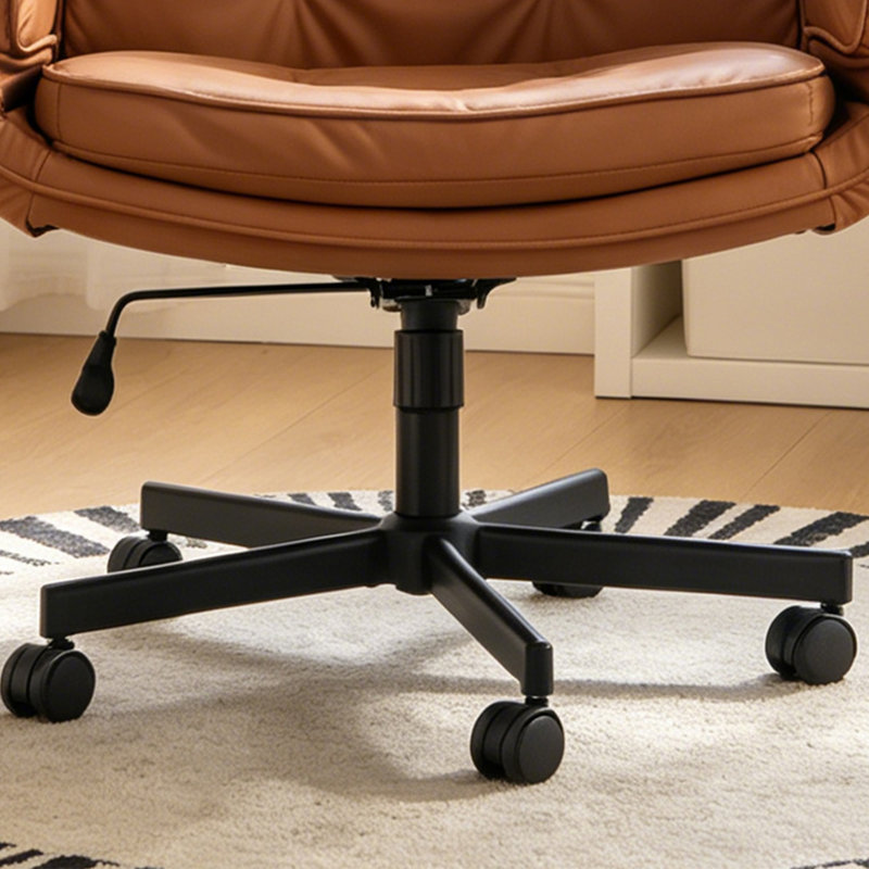 Upholstered Cross-Legged Office Chair With Adjustable Arms,Ergonomic Swivel Executive Chair With Headrest, Brown