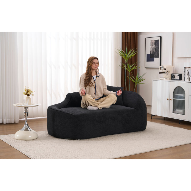 Chaise longue longue Compression Curved, Chenille noire, mousse