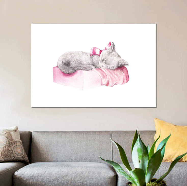 « sleepy chat »-impression sur toile tendue, H 18 po x l 26 po x P 1,5 po