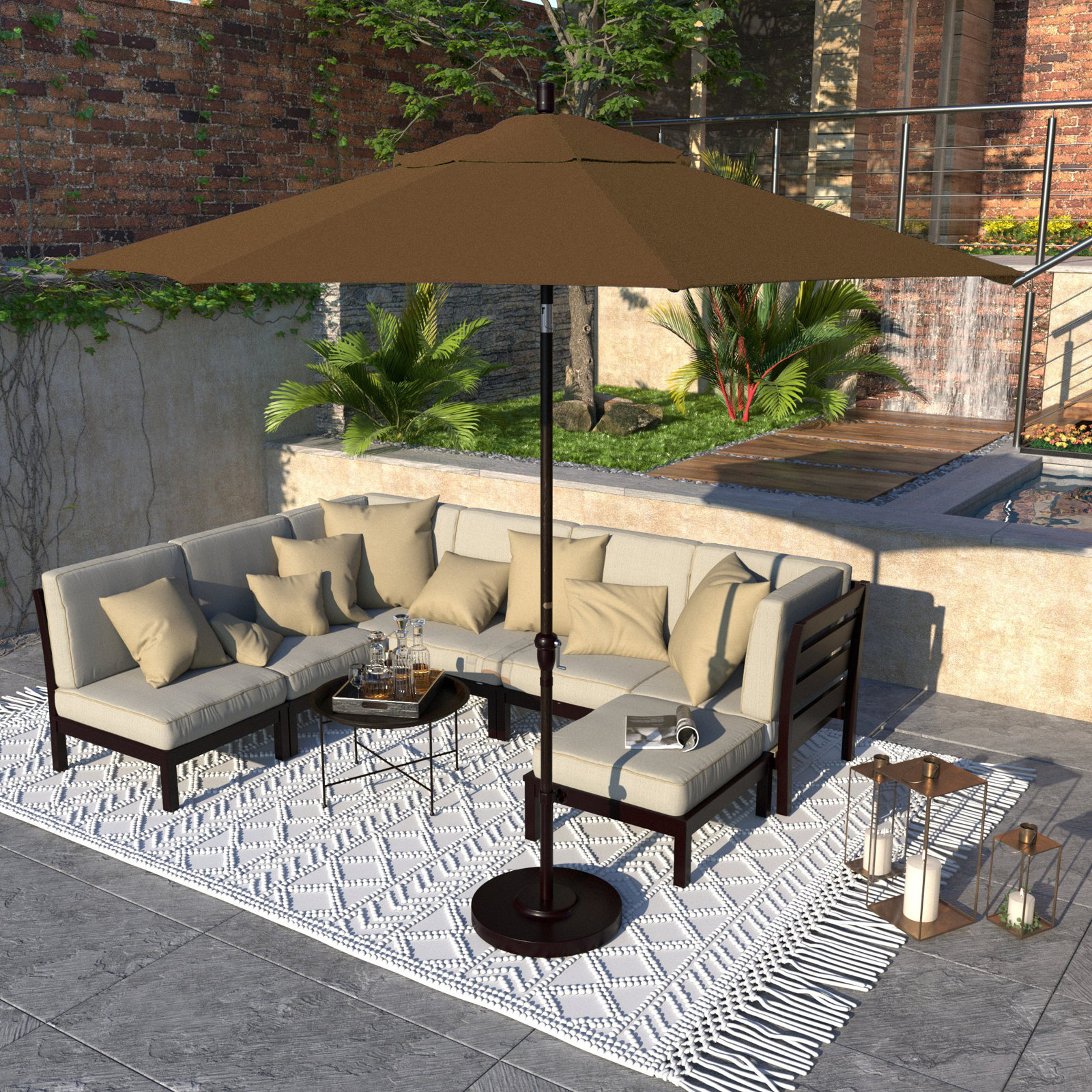 Camry 9' Sunbrella® Market Umbrella, Heather Teak Sunbrella®