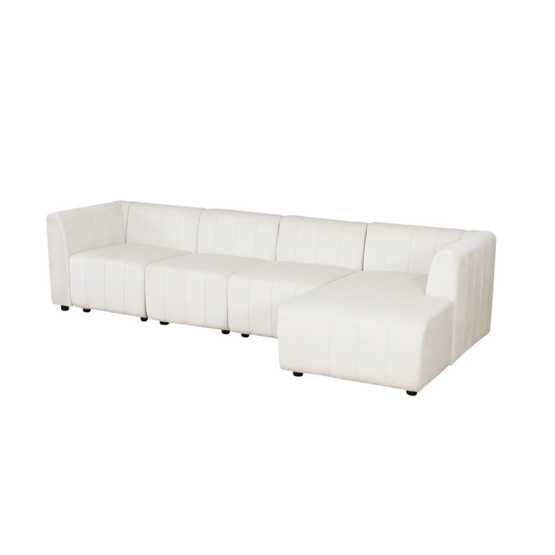 120" Wide 4- Piece White Microfiber Reversible Modular Living Room Sectional Sofa, Right Hand Facing