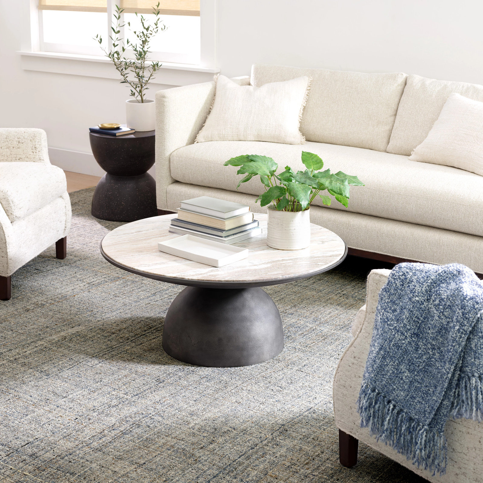 Harris Blue/Brown Hand Micro Hooked Wool Rug, Rectangle 8'6" x 11'6", Blue/Brown