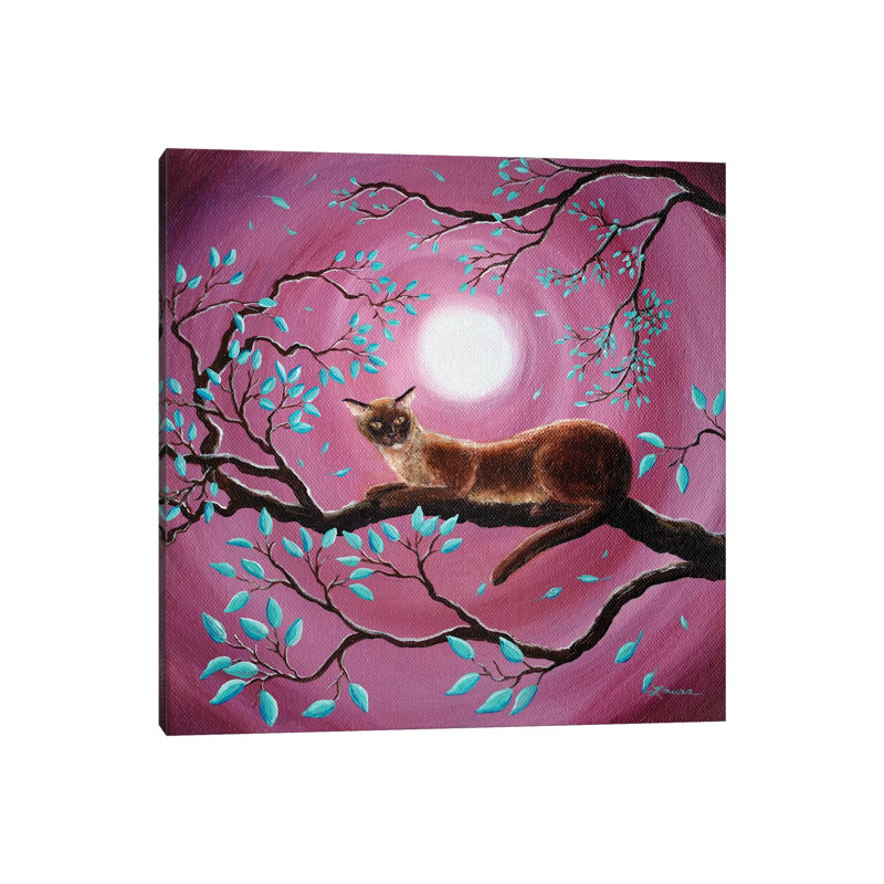 Chocolate Burmese Cat In Dancing Leaves by Laura Iverson - Wrapped Canvas Painting, 66.04 cm H x 66.04 cm W x 3.175 cm D