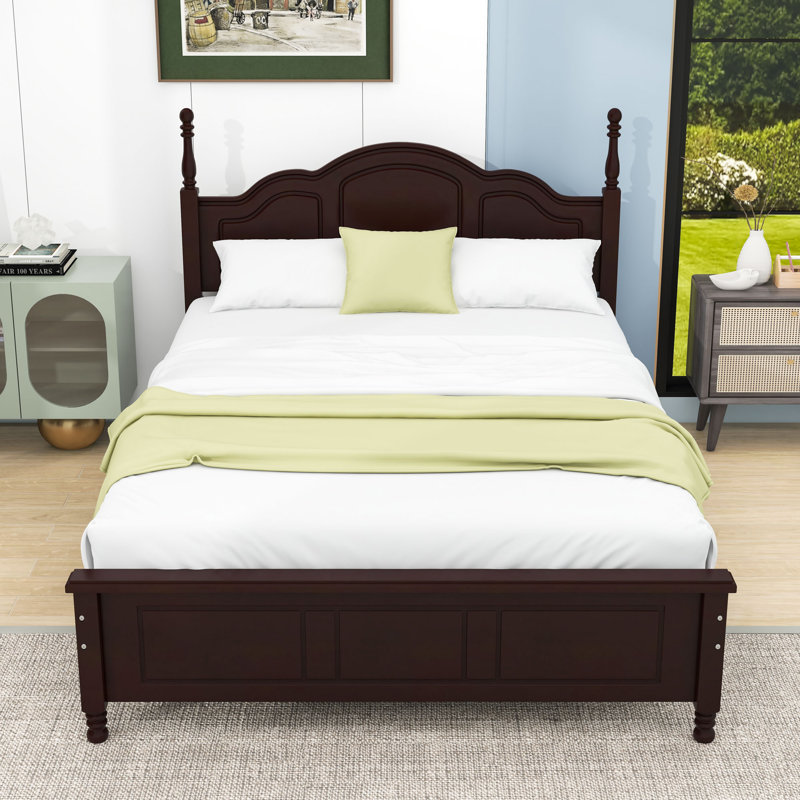 Wood Platform Bed Frame with Strong Slat and Centre Legs, Double, Noyer foncé