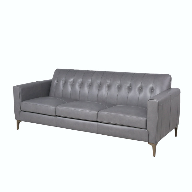 Cornwall 86'' Leather Sofa, Gray Genuine Leather