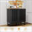 Modern Style Cabinet With Slatted Grille Striped Door, High-Quality MDF And Metal Legs For Durable Storage