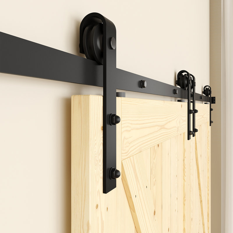 Matte Black Double Bypass Barn Door Hardware Kit