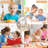 Kids Table and 6 Chairs Set, Height Adjustable Graffiti Desk, Preschool Activity Art Craft Table, for Daycare Classroom Home Boys and Girls Age 3-12 (Beige)-1396400229