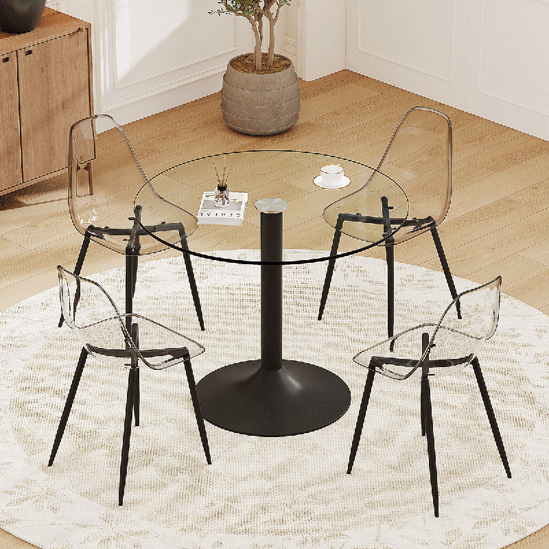 Dining Table Set For 4, 35" Glass Top Kitchen Table And Chairs For Small Spaces, Black