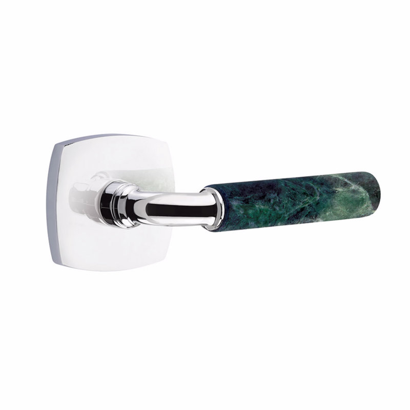 Ensemble de leviers de passage Emtek Select, rosette Urban Modern, tige en R, poignée en marbre vert, CF, Chrome poli