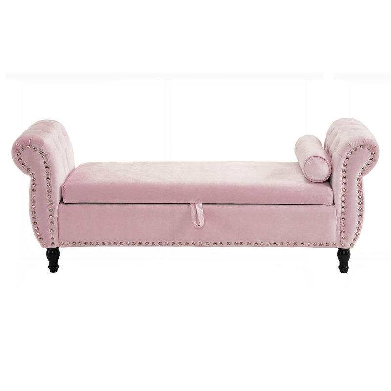 Velvet Multifunctional Storage Rectangular ottoman, Baby Pink