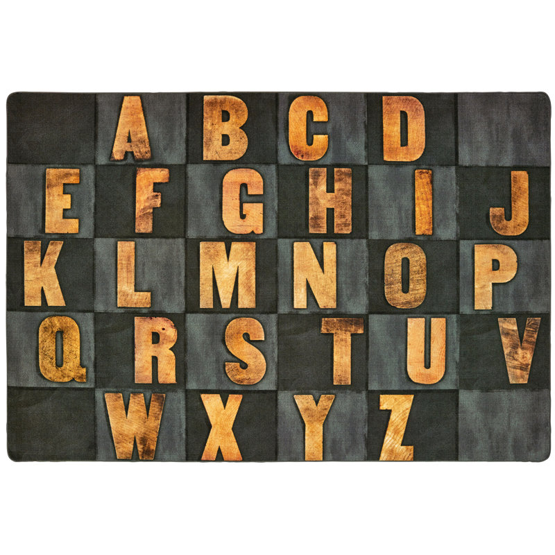 Tapis gris / orange capitonné Rustic Wood Literacy ABC Pixel Perfect, Rectangle 6 pi x 9 pi