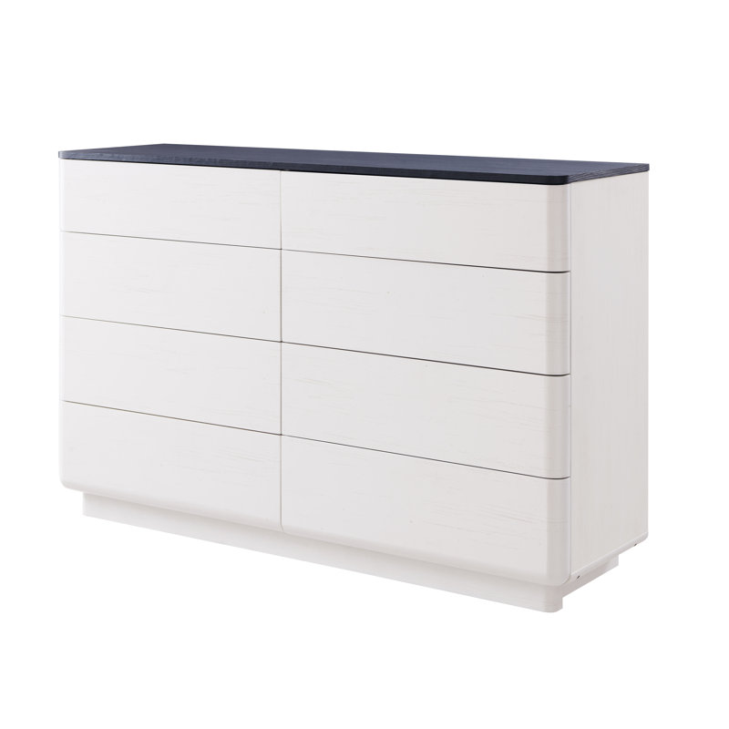 Commode double à 8 tiroirs de 52 po de hauteur avec commode haute en bois, Blanc
