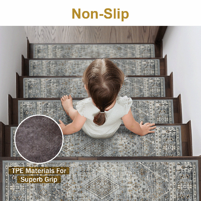 Non-Slip Stair Treads Residue-Free Carpet Mat, Gray, 15 Pieces Included