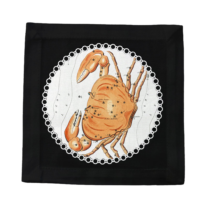 Zodiac Cancer Cotton Sateen Cocktail Napkins, Black