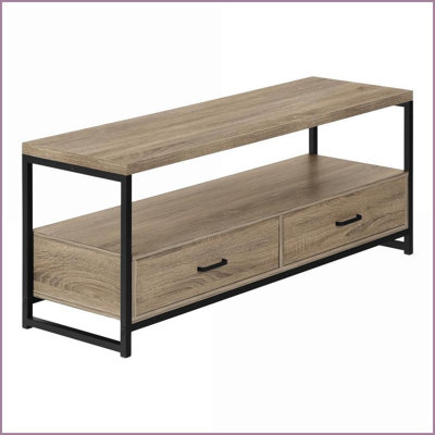 Meuble télé, console multimédia moderne de 48 pouces avec tiroirs, taupe et amp; Métal noir | Taupe | Meuble télé