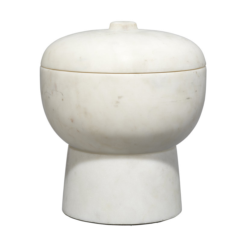 White Marble Lidded Bowl with Stand, Large