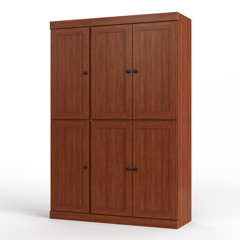Garde-manger 100% bois massif 48,5 po avec portes Shaker, 2 tiroirs et tablettes réglables, Brun