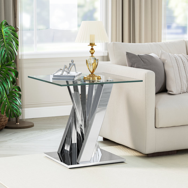 Glass Top End Table, Silver