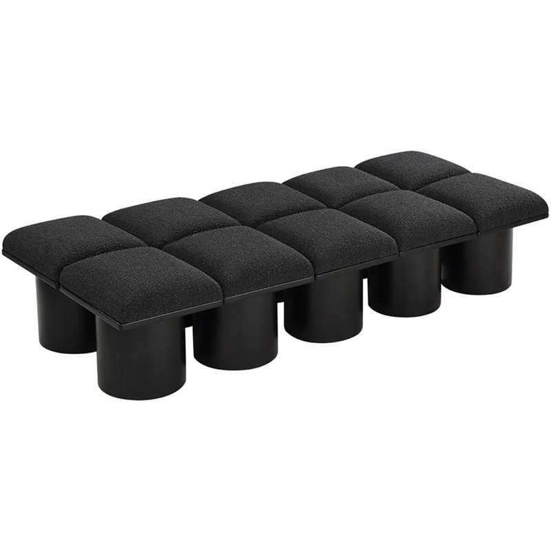 Banc rembourré Husnan, H 17,5 po x l 77,5 po x P 36 po, Noir, Tissu bouclé noir