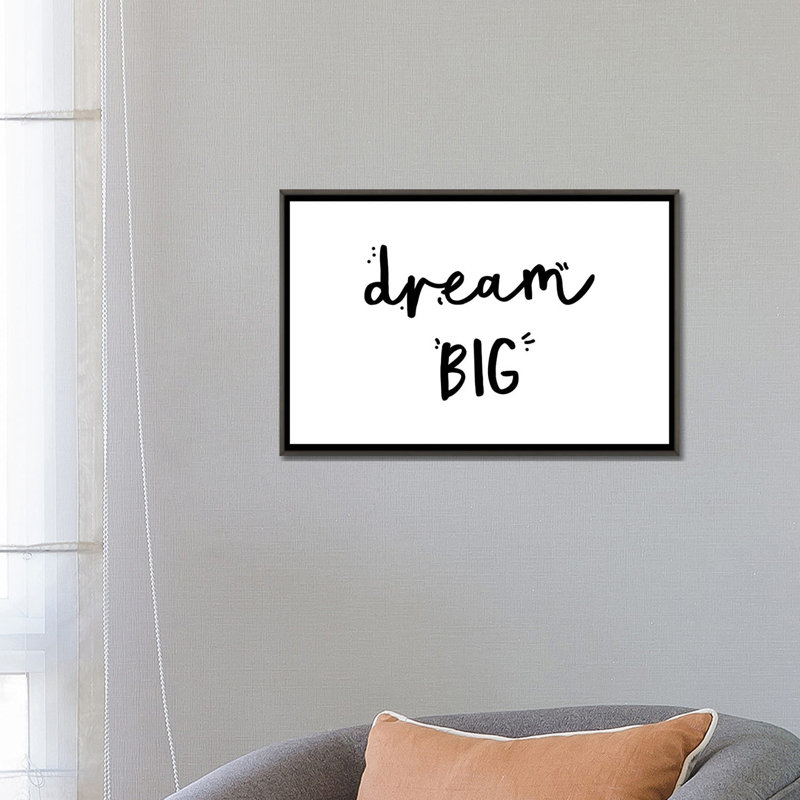 «Dream Big», reproduction d'art textuel, Toile avec cadre gris, Pas de tapis, H 18 po x l 26 po x P 1,5 po