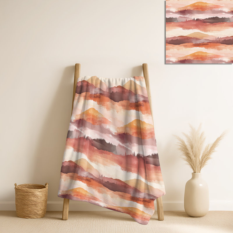 Warm Horizon III - couverture chaude abstraite rose, jeté douillet Boho, Pink/Orange Abstract 2