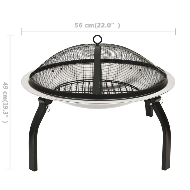 Fire Pit Fireplace for Camping Picnic Firebowl Outdoor with Poker Steel, Silver