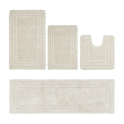 Iroshka 100% Cotton Tufted 4  Piece Bathroom Rug Set, Reversible, Super Absorbent & Extra Soft Machine Washable Bath Rug Ideal for Shower & Tub Areas