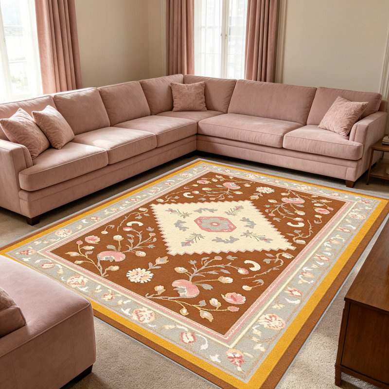 Terracotta Floral Area carpet-easy to clean, machine-washable, soft and comfortable; suitable for door mats, kitchens, living rooms, bedrooms, corridors, and laundry areas. Easy to clean, durable carpet for home decoration.