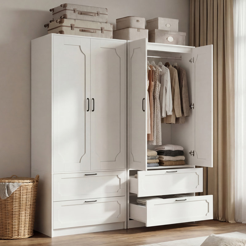 Armoire 71 "avec 2 tiroirs et tringle, Blanc