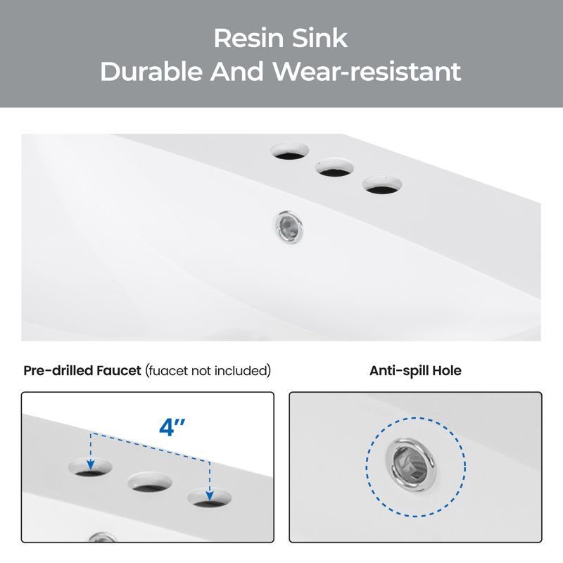 Meuble-lavabo simple 36 po avec plateau Lashekia, Blanc