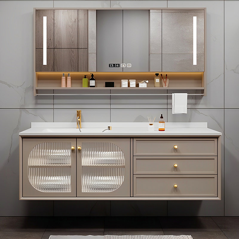 French style modern simple bathroom cabinet, 59", Wheat