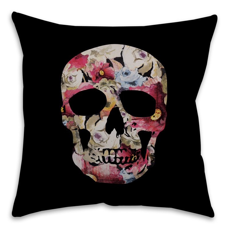 Floral Skull Indoor/Outdoor Reversible Throw Pillow, Indoor