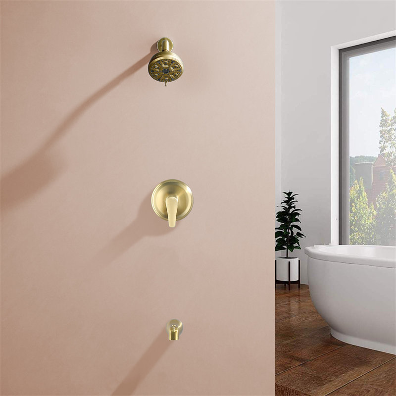 Robinet de baignoire et de douche avec valve brute, Or brossé