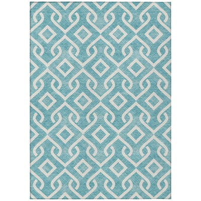 Tapis extérieur bleu sarcelle et ivoire lavable 10 pi x 14 pi bleu sarcelle et ivoire