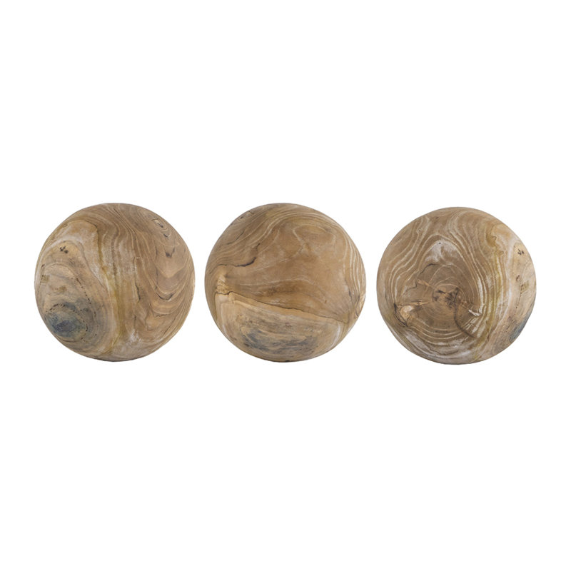 Ensemble de 3 boules décoratives Leah, grain de bois de teck brun, 6 pouces