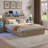 Farmhouse Bed Frame Queen With Bookshelf Headboard And 2 Drawers, Platform Queen Bed With Led Lights And Charging Station, Grey