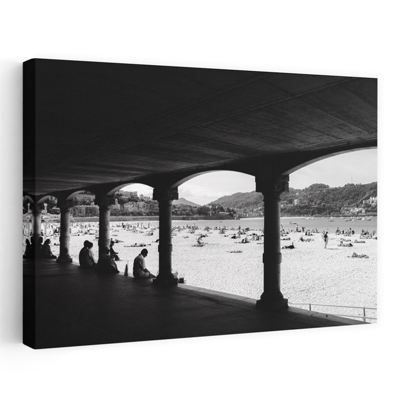 Été, plage, promenade, architecture contemporaine abstraite, impression d'art mural sur la plage, 16" H x 24" W