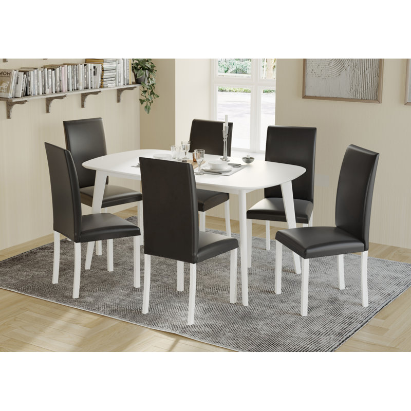 Neli 6 - Person Dining Set, White Table With Black Chairs
