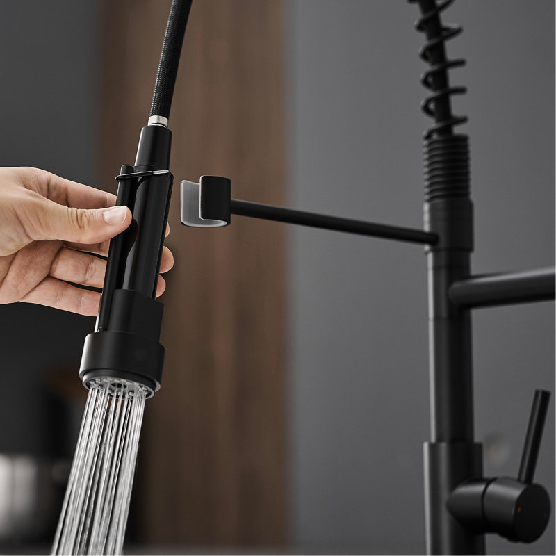 Kitchen Sink Faucet With Pull Down , Stainless Steel, Black, To Corrosion, Easy Operate Single Handle Ceramic Discs, Black