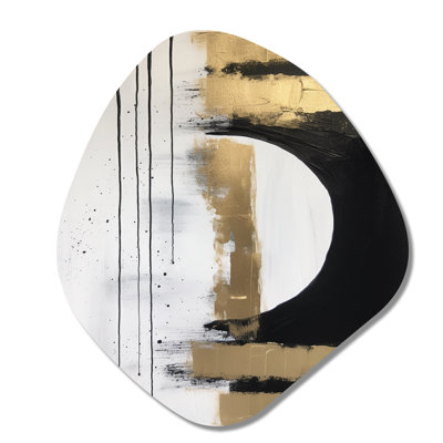 Minimal Joy In Black And Gold V - Abstract Painting Nebula Shape Asymmetric Metal Wall Art