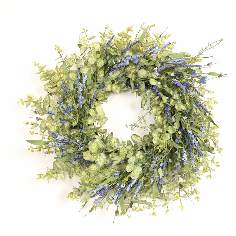 Couronne de porte artificielle 24 po avec baies d'eucalyptus