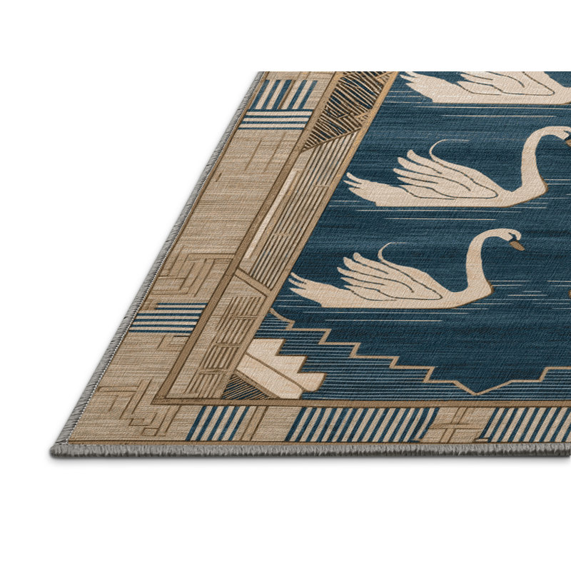 Tapis vert art déco lavable à la machine, Rond 5 pi